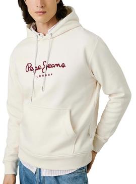 Moletom Pepe Jeans Macbeth com capuz bege com logo para homem.