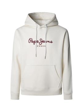 Moletom Pepe Jeans Macbeth com capuz bege com logo para homem.