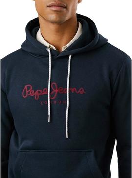 Moletom Pepe Jeans Macbeth com capuz com logotipo marinho para homem.