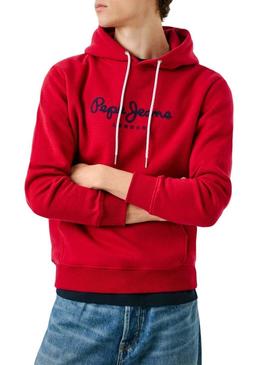 Moletom Pepe Jeans Macbeth com capuz vermelho e logo para homem.