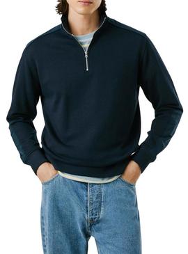 Moletom Pepe Jeans Mercuit azul marinho com meio zíper para homem