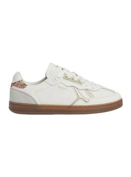 Sapatilhas Pepe Jeans Ball Basic branco glitter para mulher.