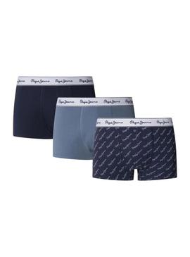 Pack 3 cuecas Pepe Jeans Script Logo marinho para homem.