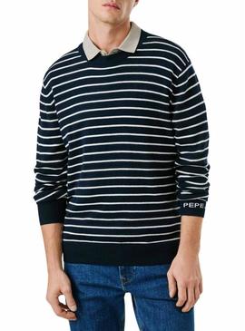 Camisola Pepe Jeans Andre riscas azul marinho para homem.