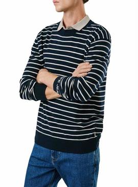 Camisola Pepe Jeans Andre riscas azul marinho para homem.