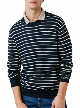 Camisola Pepe Jeans Andre riscas azul marinho para homem.