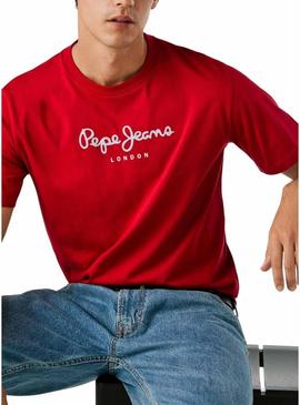 Camiseta Pepe Jeans Eggo vermelha com logo para homem.