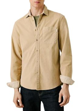 Camisa Pepe Jeans Clayton de cotelê bege para homem.