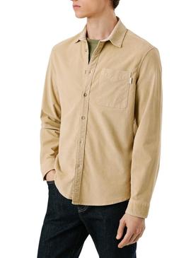 Camisa Pepe Jeans Clayton de cotelê bege para homem.