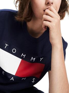 T-Shirt Tommy Jeans Flag Azul Marinho Para Mulher