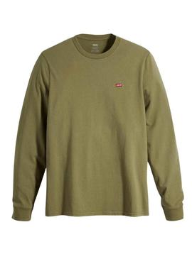 Camiseta Levis Original Housemark verde manga larga para homem.
