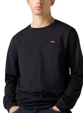 Camiseta Levis Original Housemark preta de manga comprida para homem.