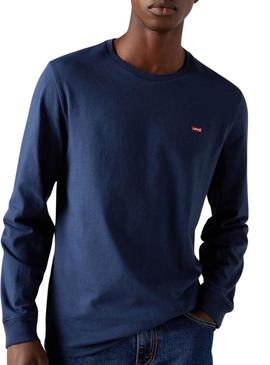Camiseta Levis Original Housemark azul manga larga para homem.