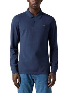 Polo Levis Housemark slim manga longa azul marinho para homem.