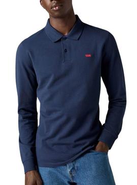 Polo Levis Housemark slim manga longa azul marinho para homem.
