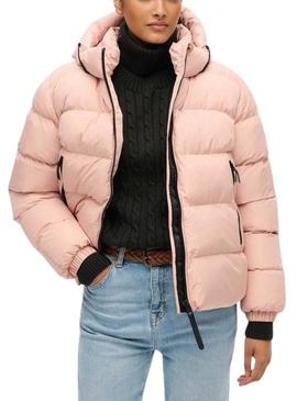 Casaco acolchoado Superdry Hooded Sports Puffer rosa para mulher.