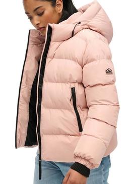 Casaco acolchoado Superdry Hooded Sports Puffer rosa para mulher.