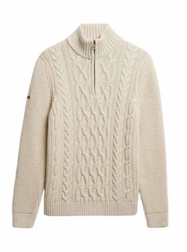 Camisola Superdry Jacob Cable bege para homem.