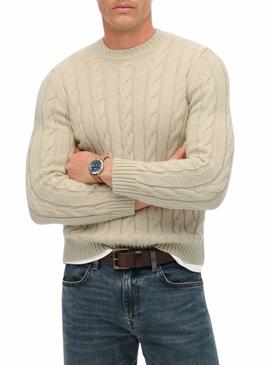 Camisola Superdry Jacob Cable bege para homem.