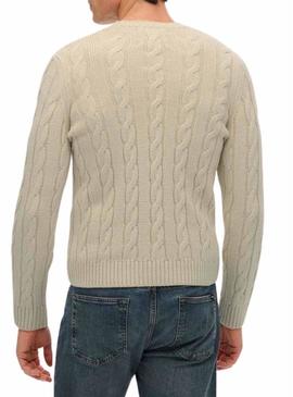 Camisola Superdry Jacob Cable bege para homem.