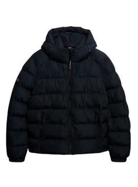 Jaqueta acolchoada Superdry com capuz azul marinho para homem.
