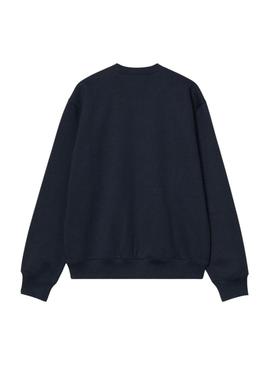 Moletom Carhartt com marca bordada em azul marinho para homens.