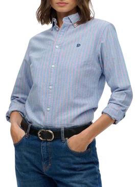 Camisa Superdry slim Oxford listrada azul para mulher.