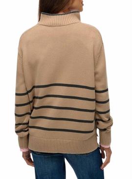 Camisola Superdry com gola com zíper caramelo para mulher.