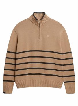 Camisola Superdry com gola com zíper caramelo para mulher.