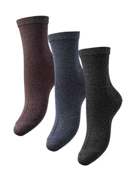 Pacote com 3 pares de meias Pieces Shirley glitter multicoloridas para mulher.