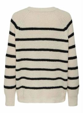 Camisola Jersey Mally beige e preto listrada para mulher.