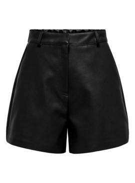 Shorts Only Cora de couro sintético preto para mulher.
