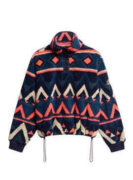Polar Superdry Printed Henley étnico marinho para mulheres