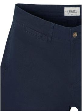 Calças chinesas Silbon Casual azul marinho para homem.