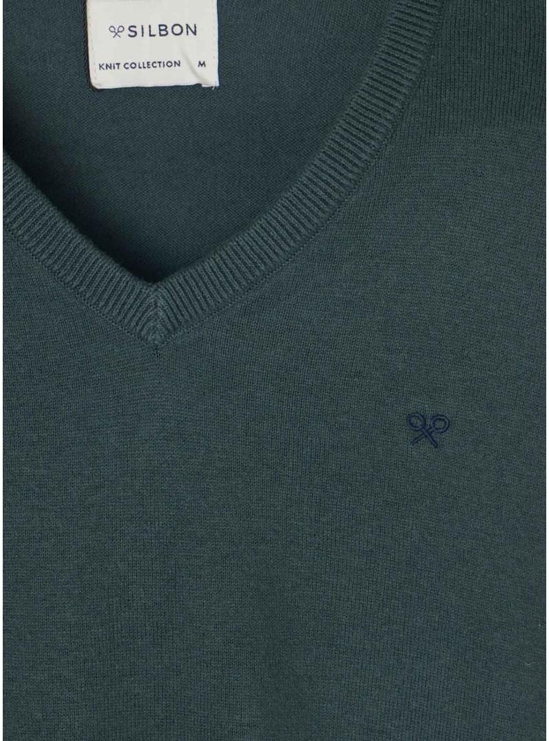 Camiseta Silbon Vneck verde para homem.