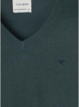 Camiseta Silbon Vneck verde para homem.