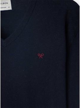 Camisola Silbon Vneck azul marinho para homem