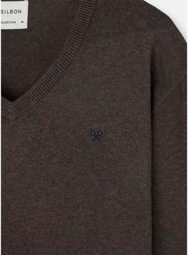 Jersey Silbon Vneck marrom para homem.