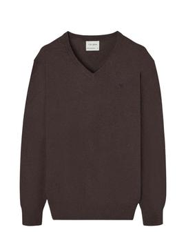 Jersey Silbon Vneck marrom para homem.