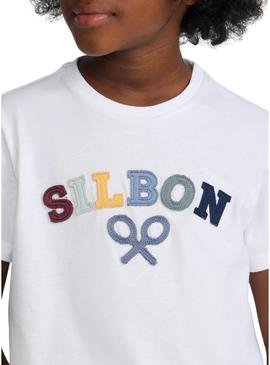 Camiseta Silbon logo multicolor branca para menino.