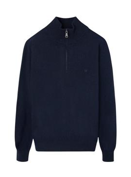 Camisola Silbon meio zíper azul marinho para homem