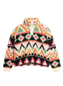 Polar Superdry Printed Henley étnico bege para mulher.
