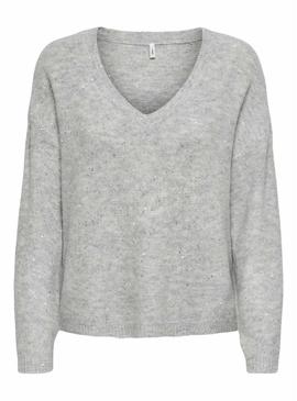 Camisola cinza clara com lantejoulas apenas para mulheres.