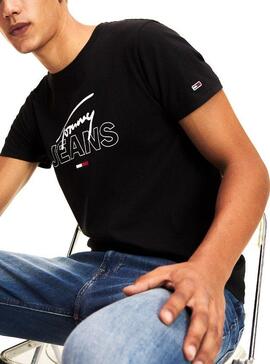 T-Shirt Tommy Jeans Script Logo Preto Homem