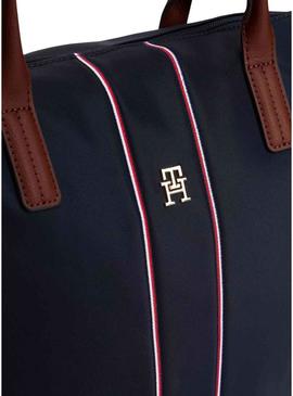 Retorna apenas a tradução para o português: Bolsa tote Tommy Hilfiger Popette corpo azul marinho para mulher.