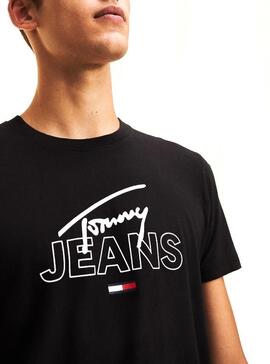 T-Shirt Tommy Jeans Script Logo Preto Homem