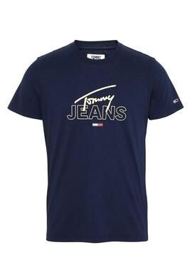 T-Shirt Logotipo do Script Tommy Jeans Azul Homem