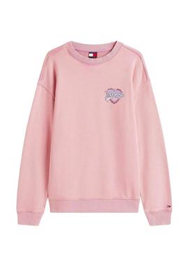 Moletom Tommy Jeans Heart rosa para mulher.