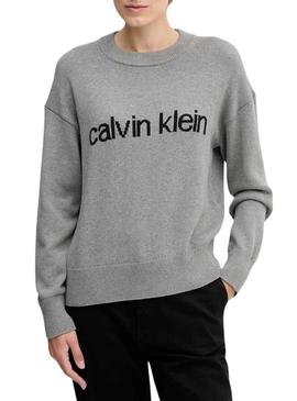 Camisola Calvin Klein Cotton Graphic cinzenta para mulher.