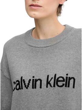 Camisola Calvin Klein Cotton Graphic cinzenta para mulher.